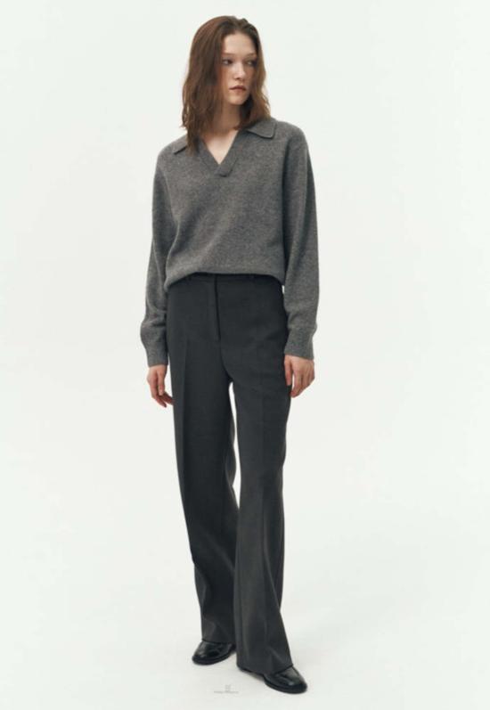  던스트 스트레이트 팬츠 세미 와이드 플리트 슬랙 차콜 그레이 - DUNST