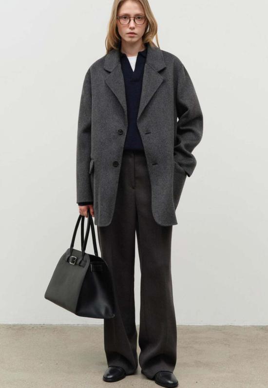  던스트 스트레이트 팬츠 세미 와이드 플리트 슬랙 차콜 그레이 - DUNST