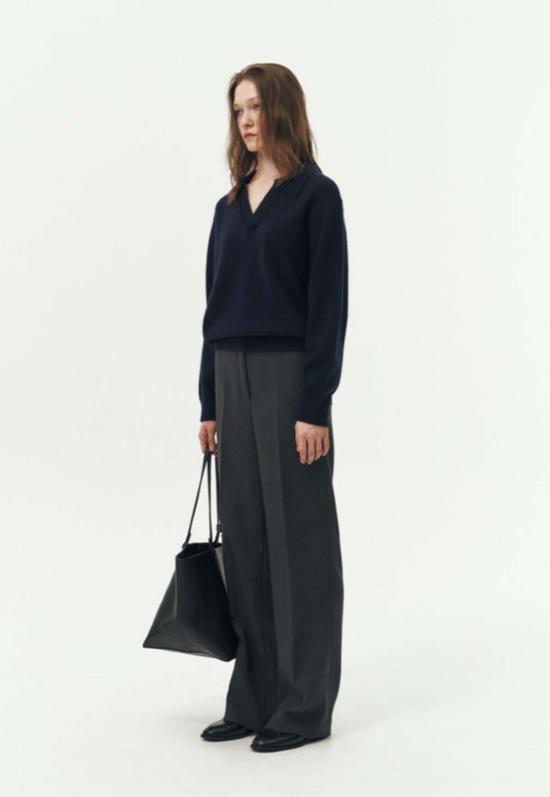  던스트 스트레이트 팬츠 세미 와이드 플리트 슬랙 차콜 그레이 - DUNST