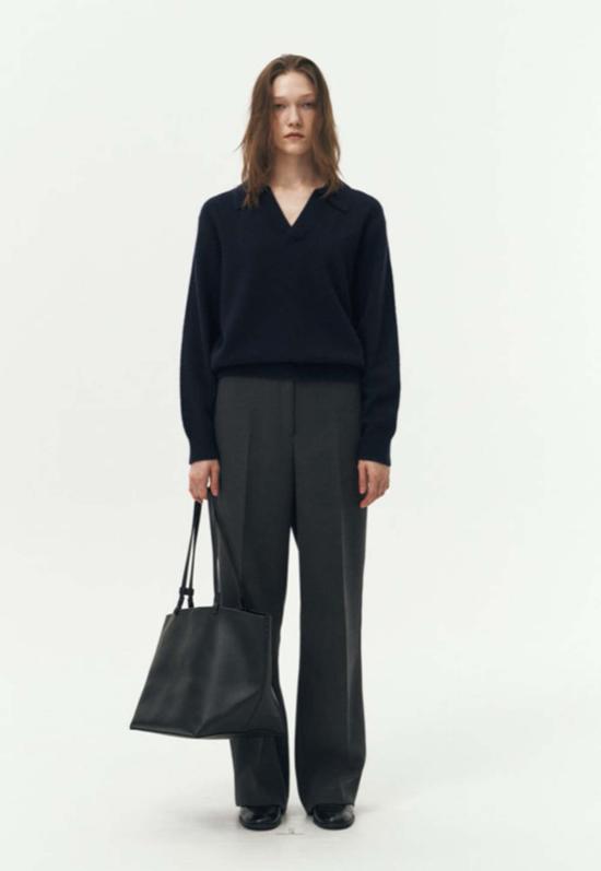  던스트 스트레이트 팬츠 세미 와이드 플리트 슬랙 차콜 그레이 - DUNST