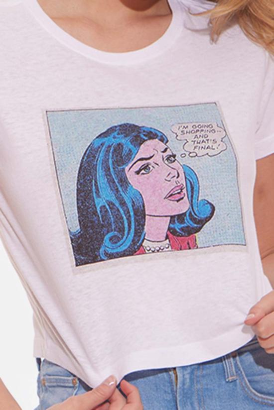  블루&크림 반팔 티셔츠 쇼핑 코믹 크롭 티 화이트 - BLUE&CREAM