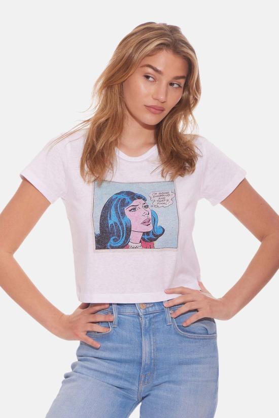  블루&크림 반팔 티셔츠 쇼핑 코믹 크롭 티 화이트