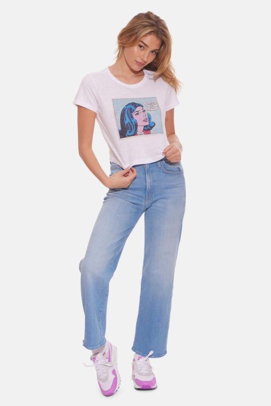  블루&크림 반팔 티셔츠 쇼핑 코믹 크롭 티 화이트 - BLUE&CREAM