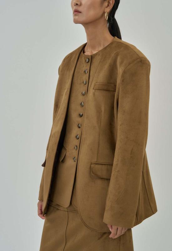  더 엔케이씨 스토어 수트 자켓 Nkc 카멜 스웨이드 블레이저 브라운 - The NKC Store