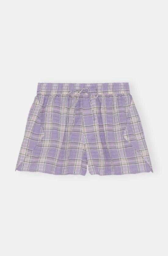  가니 숏팬츠 미니 세어서커 반바지 체크 페르시아 바이올렛 - GANNI
