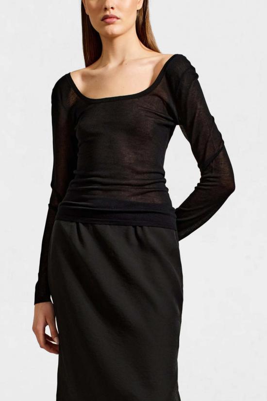  칼마이어 긴팔 티셔츠 사샤 쉬어 롱슬리브 탑 블랙