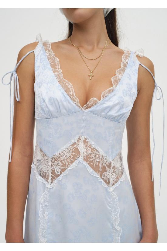  포러브앤레몬스 롱 원피스 For Love & Lemons Hattie 맥시 드레스 블루 - FOR LOVE & LEMONS