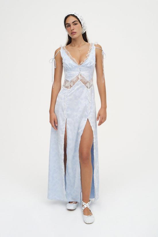  포러브앤레몬스 롱 원피스 For Love & Lemons Hattie 맥시 드레스 블루 - FOR LOVE & LEMONS