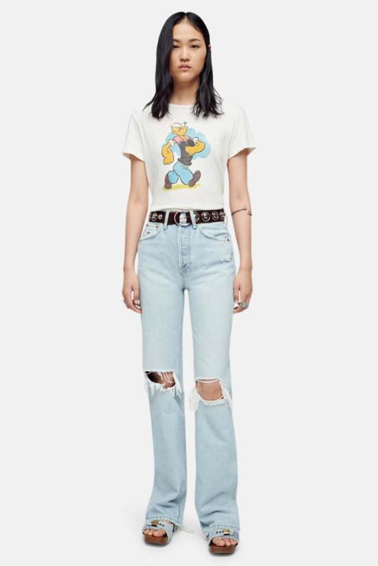  리던 데님 팬츠 Re/Done 90년대 하이라이즈 루즈 누 디스코 파괴 - RE/DONE