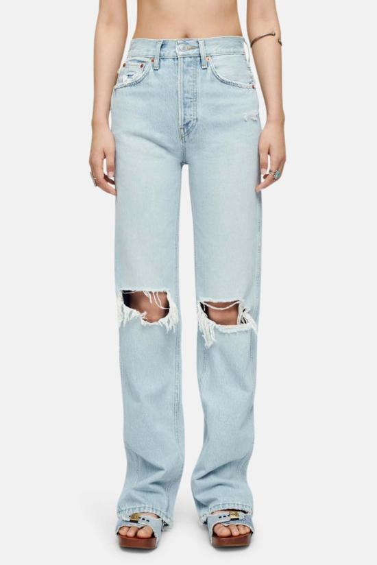  리던 데님 팬츠 Re/Done 90년대 하이라이즈 루즈 누 디스코 파괴