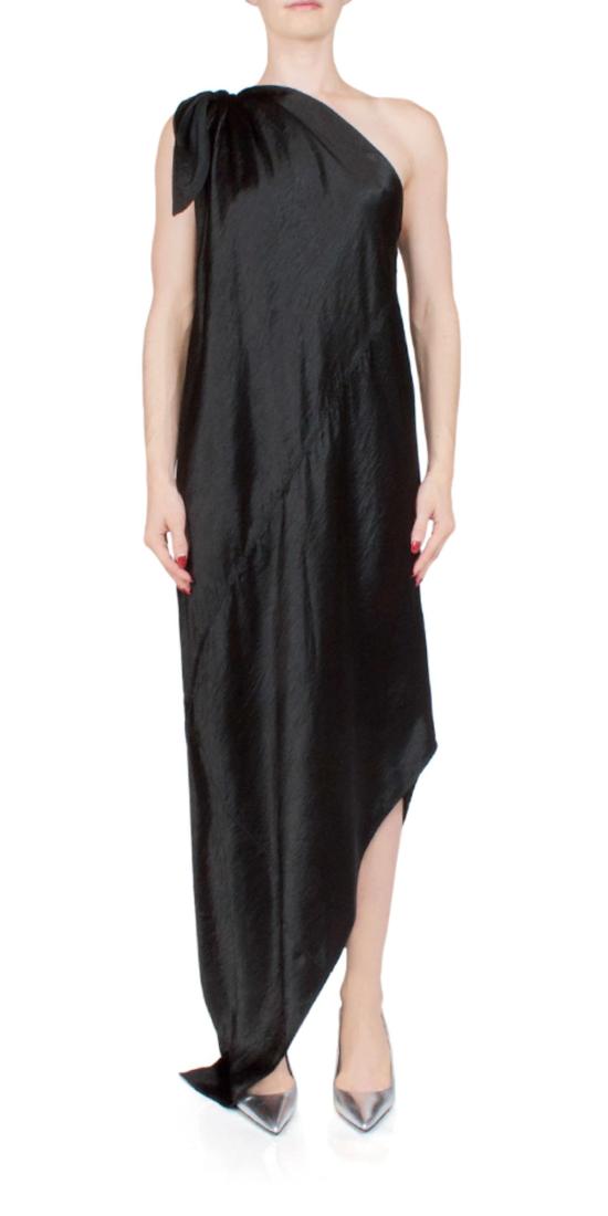  안나 옥토버 롱 원피스 데지레 원숄더 새틴 미디 드레스