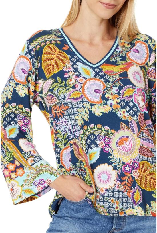  조니 와스 긴팔 티셔츠 Johnny Was The Janie Favorite V넥 기모노 슬리브 티 와일드 - JOHNNY WAS