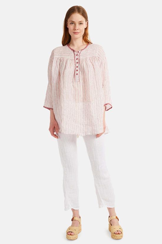  Sunday Saint-Tropez 반팔 티셔츠 선데이 생 트로페 선데이 생 트로페 라방두 탑 레드 스트라이프 - SUNDAY SAINT-TROPEZ