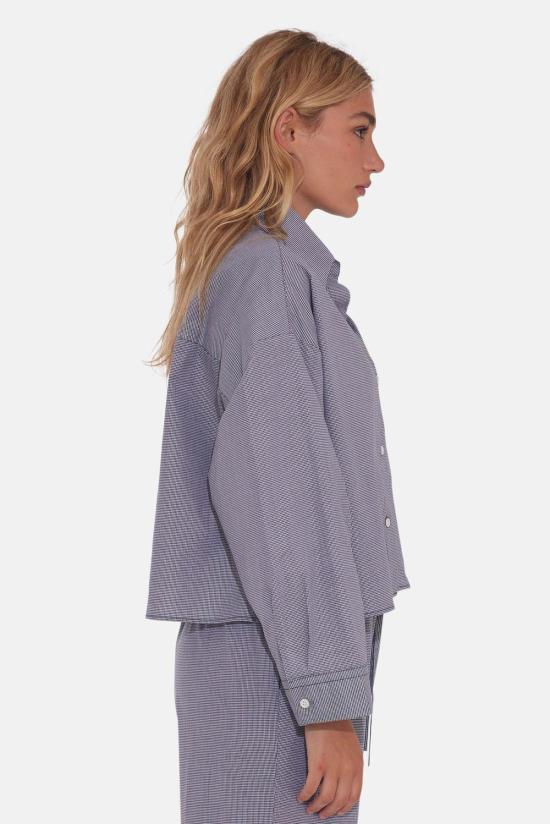  더 타일 클럽 셔츠 타일 클럽 갠셋 팝린 크롭 셔츠 블랙 깅엄 - THE TILE CLUB