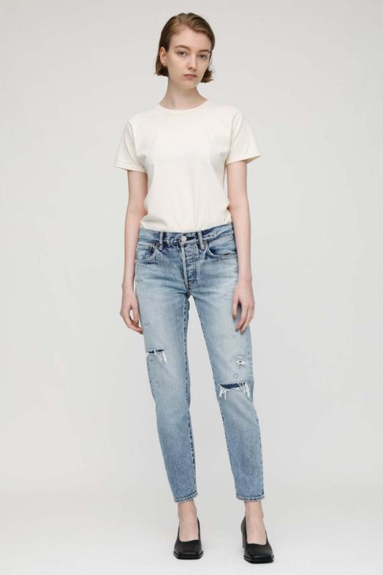  마우지 데님 팬츠 Moussy Chess Park 테이퍼드 진 라이트 블루 - MOUSSY