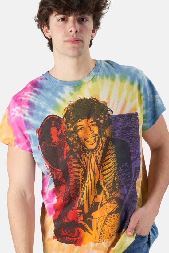  메이드원 반팔 티셔츠 Made Worn Jimi Hendrix 티셔츠 레인보우 타이 다이 - MADEWORN
