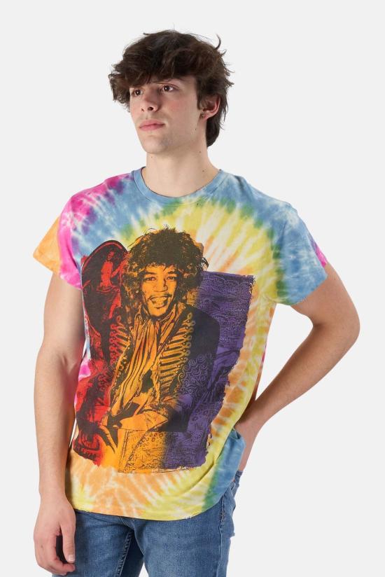  메이드원 반팔 티셔츠 Made Worn Jimi Hendrix 티셔츠 레인보우 타이 다이 - MADEWORN
