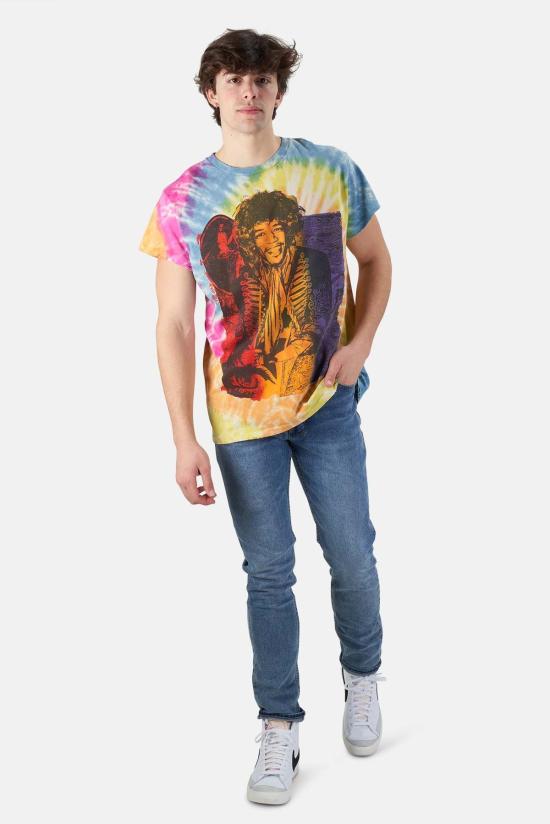  메이드원 반팔 티셔츠 Made Worn Jimi Hendrix 티셔츠 레인보우 타이 다이 - MADEWORN