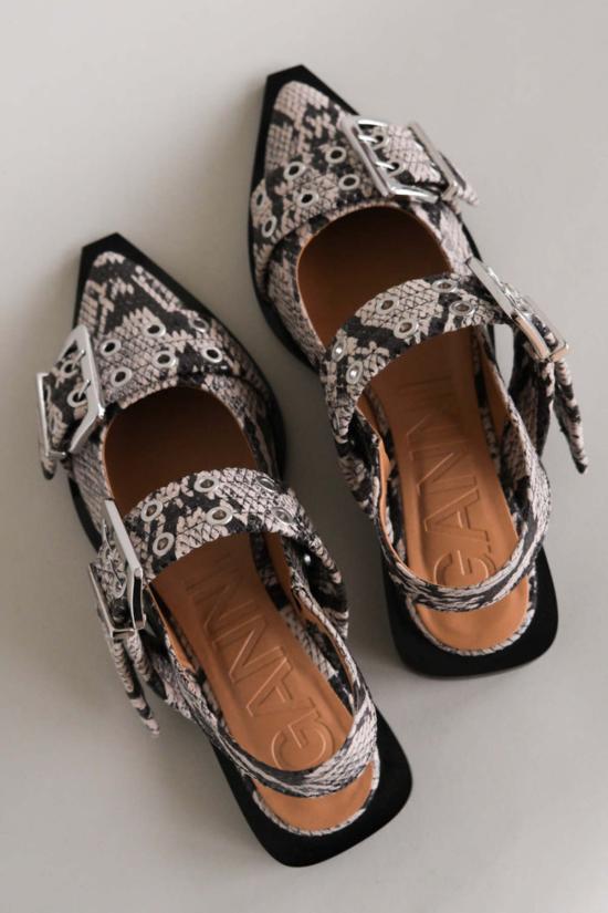  가니 뮬/슬리퍼 청키 버클 발레리나 샌드 스네이크 - GANNI