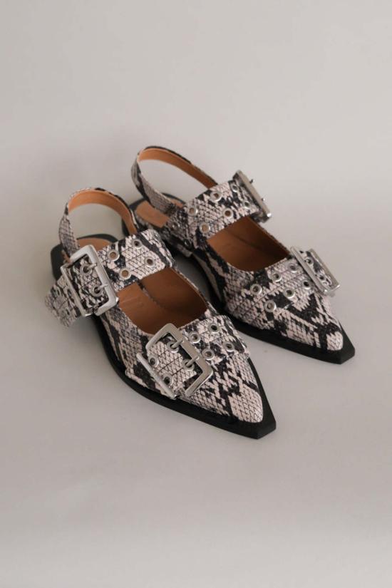  가니 뮬/슬리퍼 청키 버클 발레리나 샌드 스네이크 - GANNI
