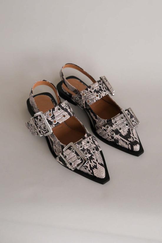  가니 뮬/슬리퍼 청키 버클 발레리나 샌드 스네이크