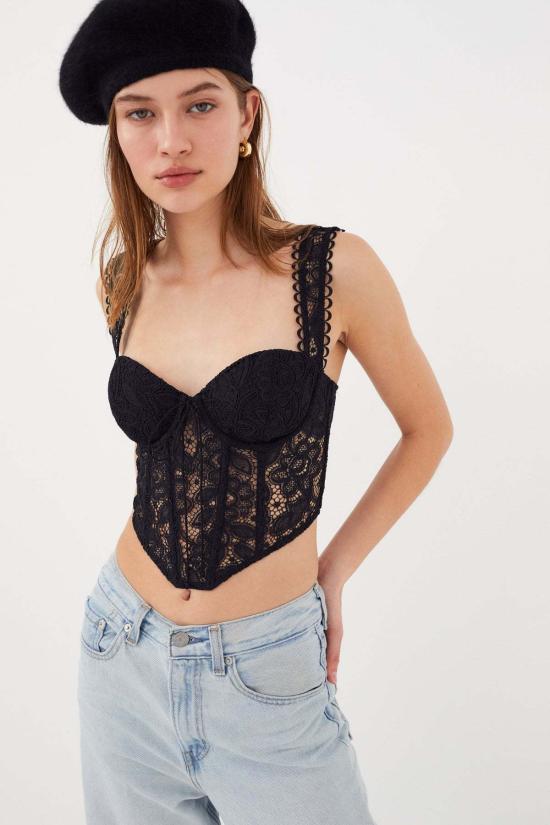  포러브앤레몬스 반팔 티셔츠 For Love & Lemons Sammie 크롭 탑 블랙