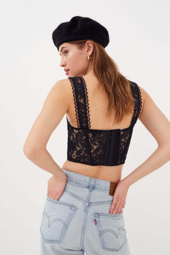  포러브앤레몬스 반팔 티셔츠 For Love & Lemons Sammie 크롭 탑 블랙 - FOR LOVE & LEMONS