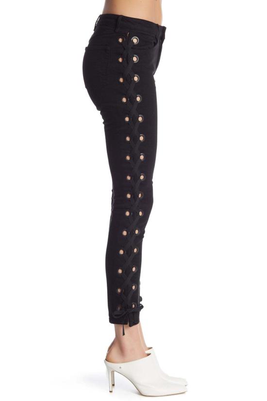  3x1 데님 팬츠 3 X 1 여성용 레이시 미드웨이 스키니 레이스업 크롭 진 블랙 - 3X1