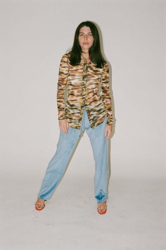  프리스카베라 스트레이트 팬츠 벨루어 트랙 팬츠 더스티 블루 - PRISCAVERA