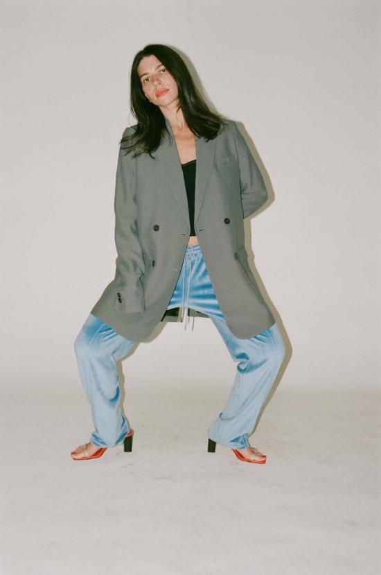  프리스카베라 스트레이트 팬츠 벨루어 트랙 팬츠 더스티 블루 - PRISCAVERA