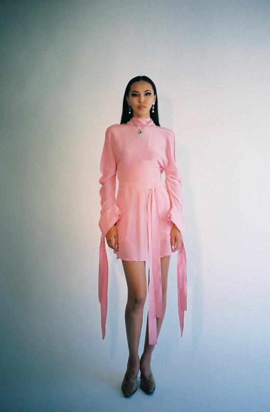  Zoltán Tóth 숏 원피스 실크 미니 타이 드레스 핑크 - OTHER BRANDS