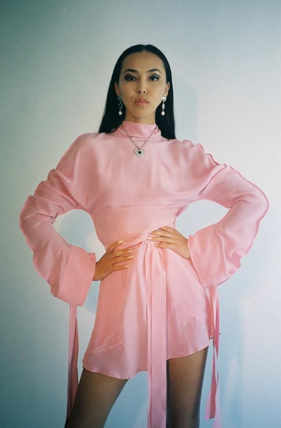  Zoltán Tóth 숏 원피스 실크 미니 타이 드레스 핑크 - OTHER BRANDS