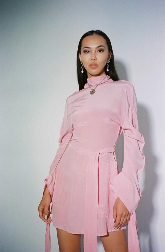  Zoltán Tóth 숏 원피스 실크 미니 타이 드레스 핑크 - OTHER BRANDS