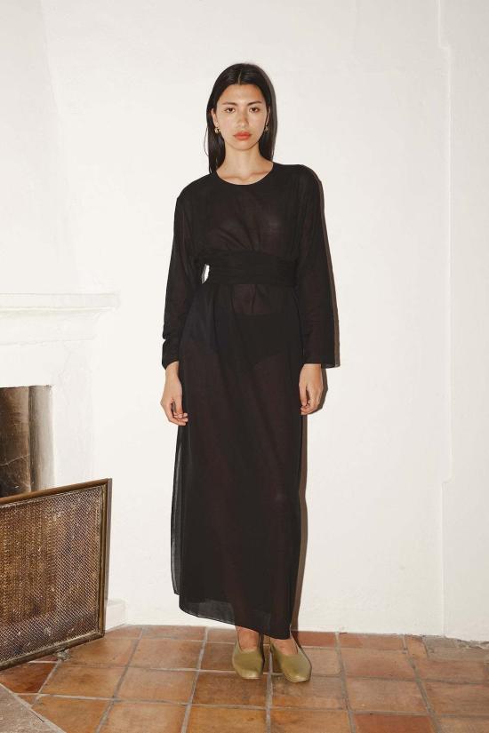  다두라 롱 원피스 다투라 아바 바티스트 코튼 드레스 블랙 - DATURA