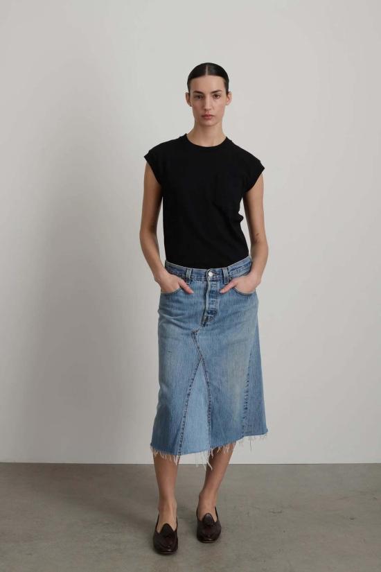  비사이드 데님 스커트 B 사이드 인서트 스커트 빈티지 인디고