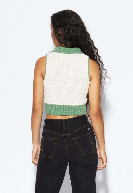  The Knotty Ones 민소매 티셔츠 더 노티 원스 오크스타이티자 크롭 탑 오트 밀크/펀 모스 - OTHER BRANDS