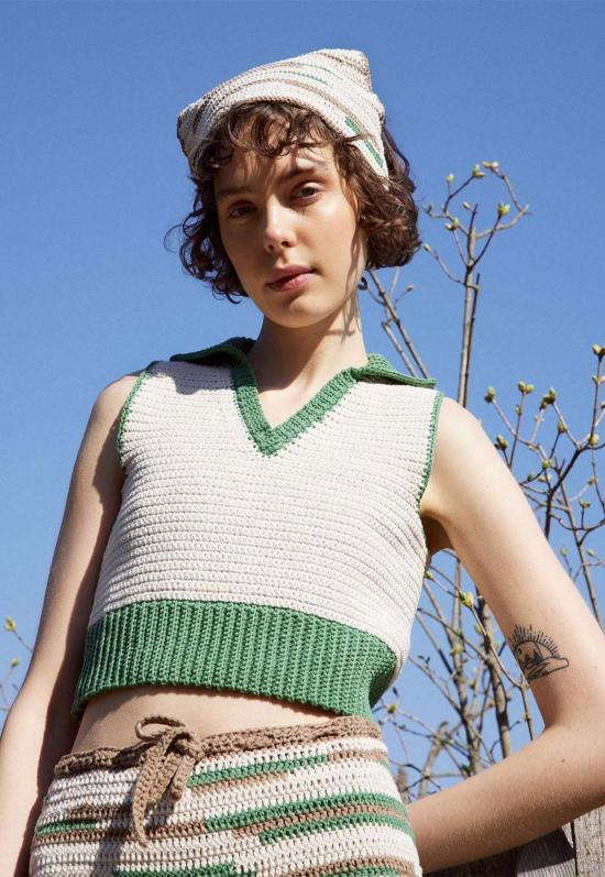  The Knotty Ones 민소매 티셔츠 더 노티 원스 오크스타이티자 크롭 탑 오트 밀크/펀 모스 - OTHER BRANDS