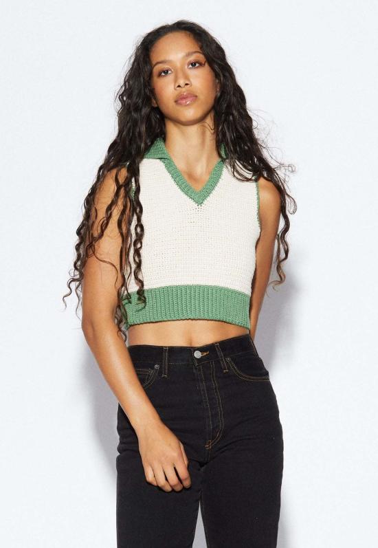  The Knotty Ones 민소매 티셔츠 더 노티 원스 오크스타이티자 크롭 탑 오트 밀크/펀 모스 - OTHER BRANDS