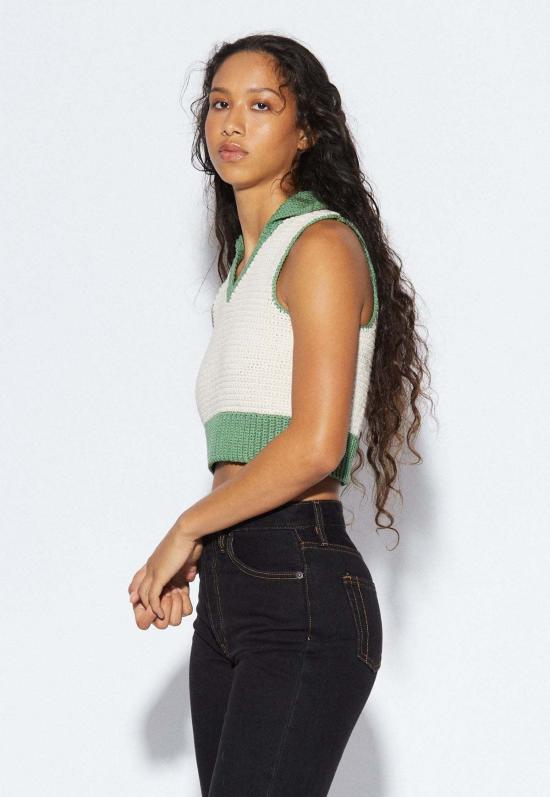  The Knotty Ones 민소매 티셔츠 더 노티 원스 오크스타이티자 크롭 탑 오트 밀크/펀 모스 - OTHER BRANDS