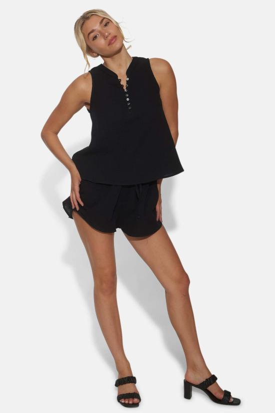  더 타일 클럽 민소매 티셔츠 타일 클럽 데본 거즈 슬리브리스 탑 블랙 - THE TILE CLUB