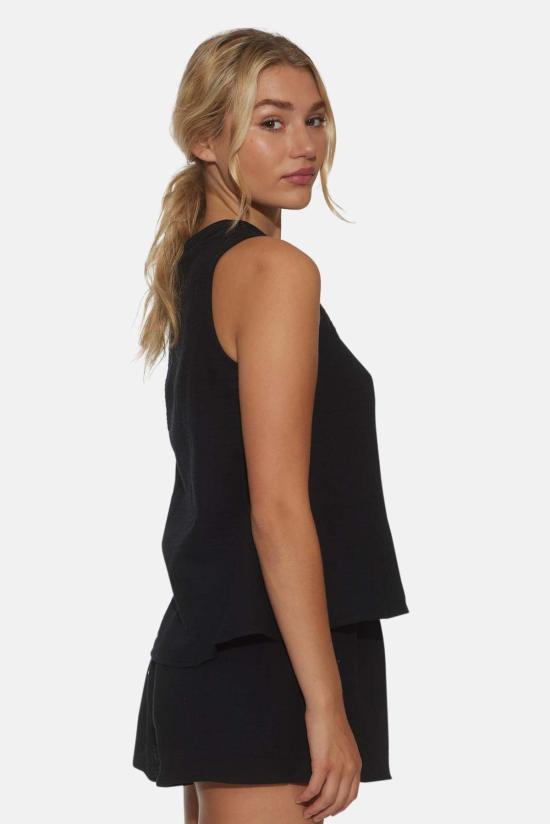  더 타일 클럽 민소매 티셔츠 타일 클럽 데본 거즈 슬리브리스 탑 블랙 - THE TILE CLUB