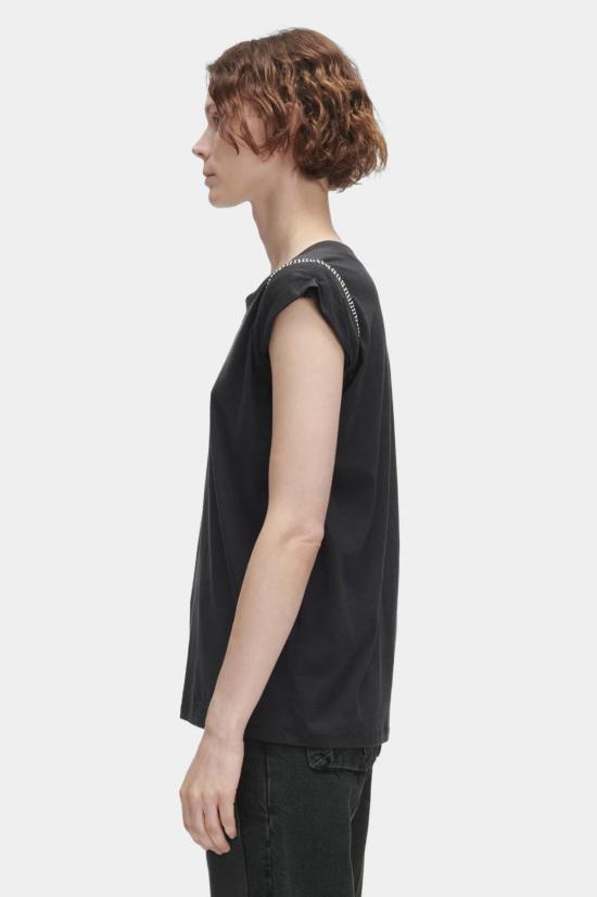  레이첼 코미 민소매 티셔츠 마일스 크로셰 저지 티 블랙 - RACHEL COMEY