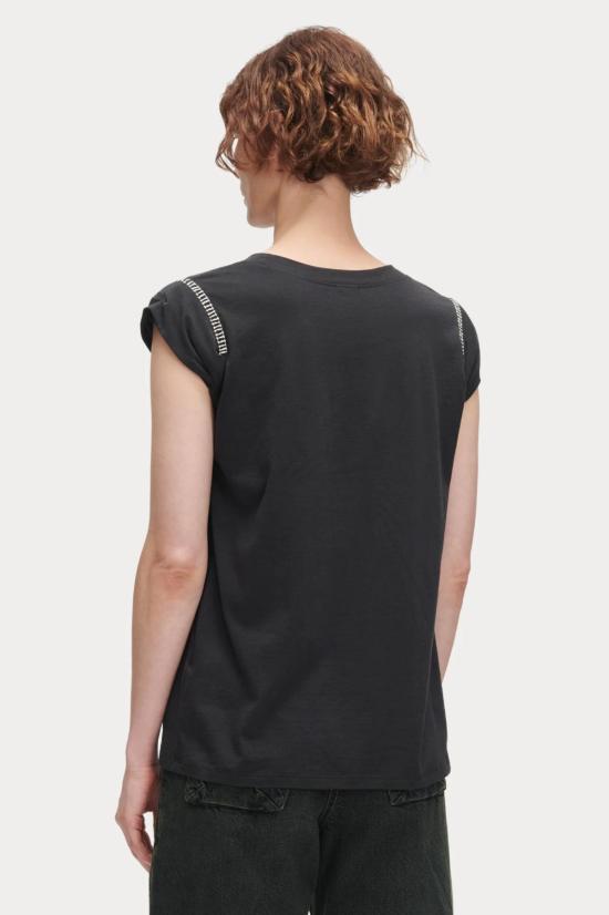  레이첼 코미 민소매 티셔츠 마일스 크로셰 저지 티 블랙 - RACHEL COMEY