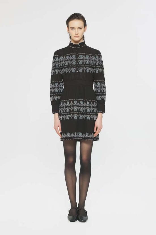  안틱 바틱 숏 원피스 앤틱 바틱 넬리 자수 드레스 터키석/블랙