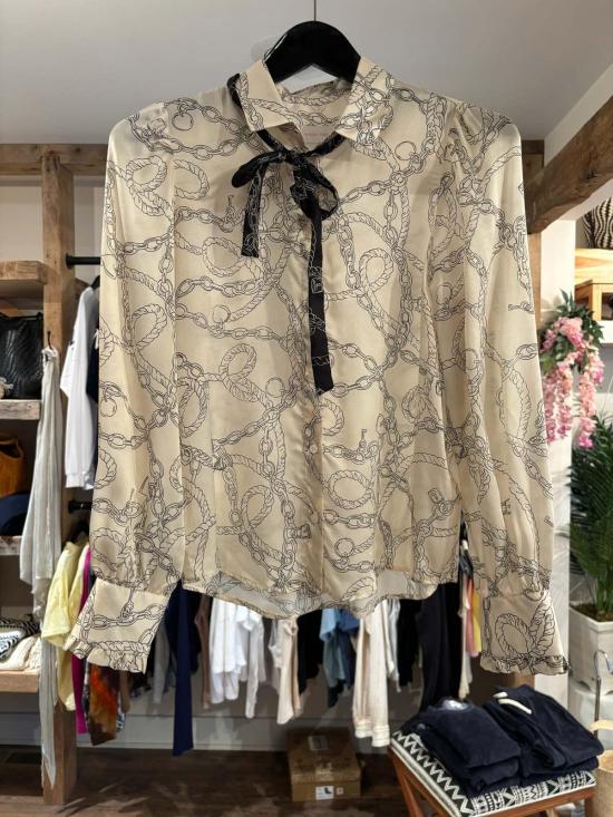  로버트 프리드먼 블라우스 보우타이  크림/체인 프린트