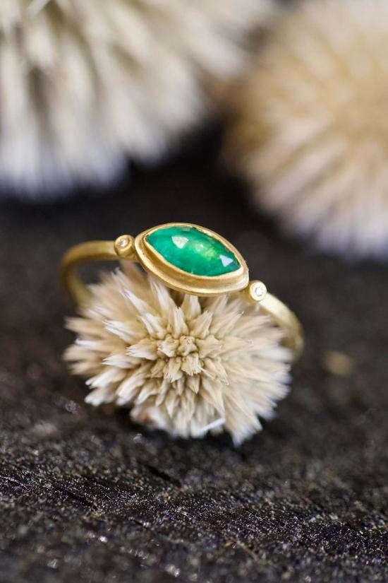  Ananda Khalsa Jewelry 반지 아난다 칼사 로즈컷 마키스 에메랄드 링 골드 - OTHER BRANDS