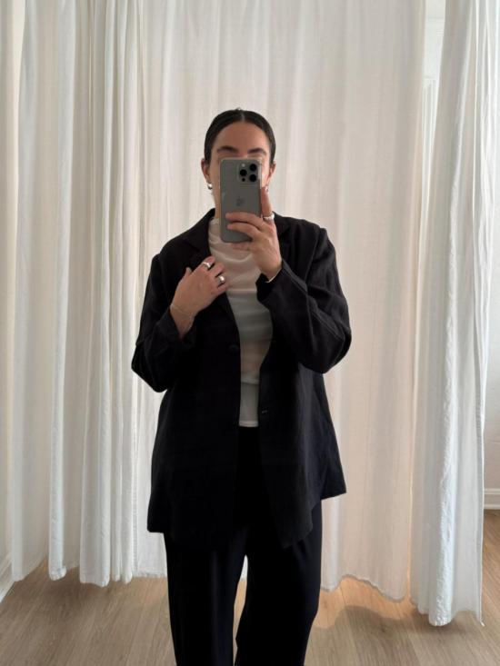  지 로파 수트 자켓 나딘 리넨 블레이저 블랙