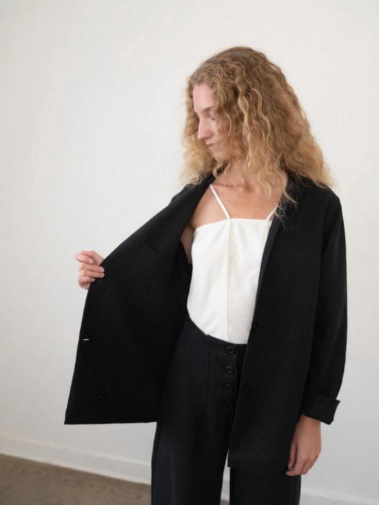  지 로파 수트 자켓 나딘 리넨 블레이저 블랙 - ZII ROPA