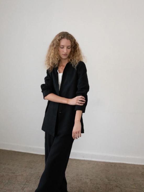  지 로파 수트 자켓 나딘 리넨 블레이저 블랙 - ZII ROPA