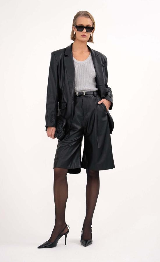  논살란트 레이블 수트 세트 논샬런트 라벨 패럴 레더 블레이저 블랙